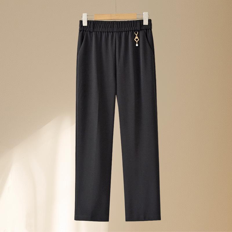 Fashionable High-Waist Elastic Trousers for Middle-aged and Elderly Women - Autumn Casual, Loose Fit