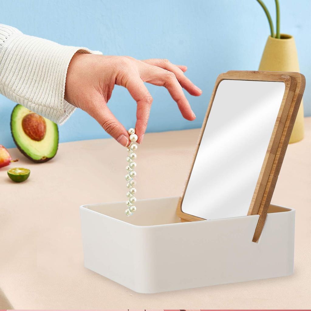 FRCOLOR Tabletop Vanity Mirror with Small Item Storage, Compact Travel Mirror, 5-inch, with Storage Case, Perfect Gift