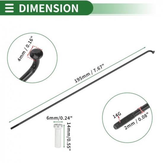 1 Set 14G 195mm Lungime Spițe Bicicletă Nipluri Oțel Carbon Negru Universal