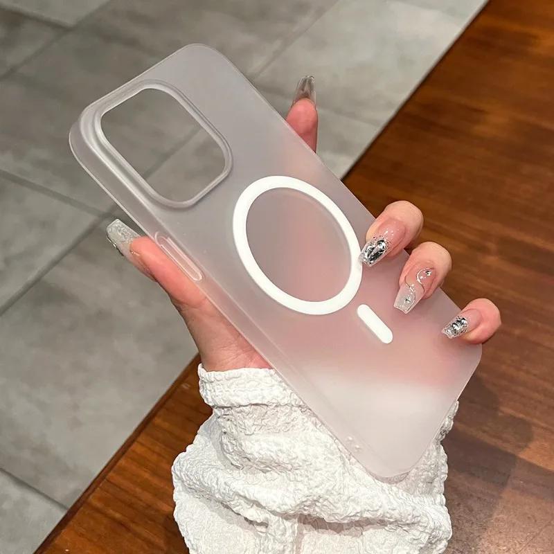 Ultra Thin Matte Magnetic Hard PC Clear Case For iPhone 15 14 13 12 Pro Max Plus For Magsafe Wireless Charge Shockproof Cover