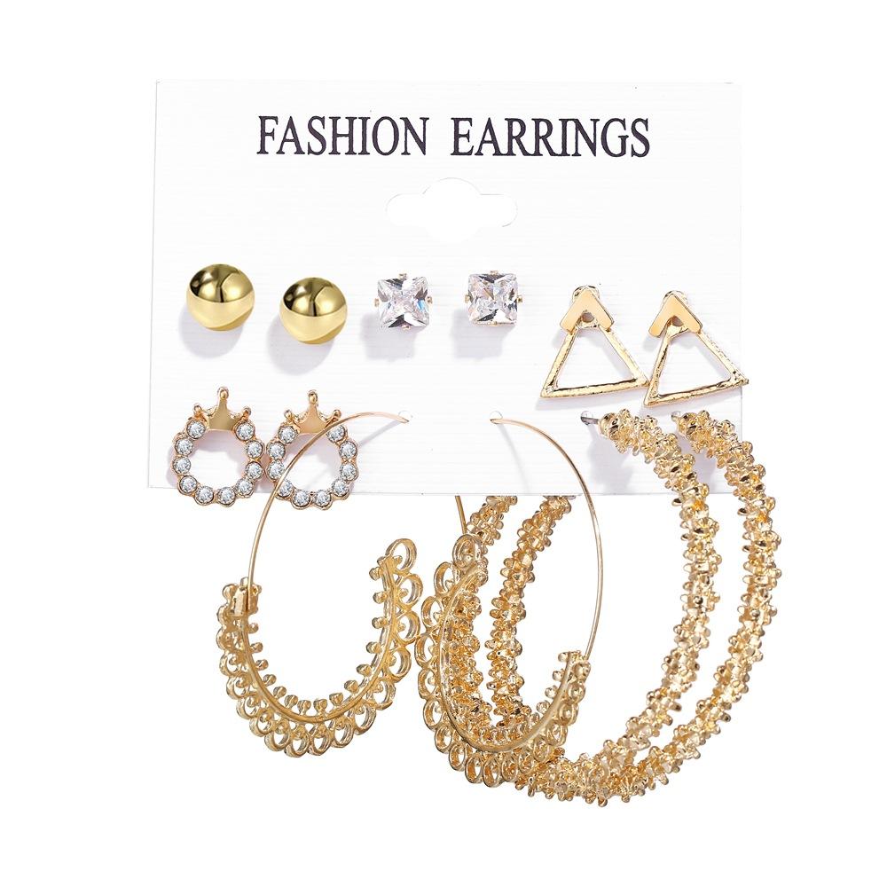 LATS Boho Big Circle Hoop Earring Set for Women Gold Color Bohemia Vintage Pearl Square Earring Heart Zircon Ear Studs Zircon