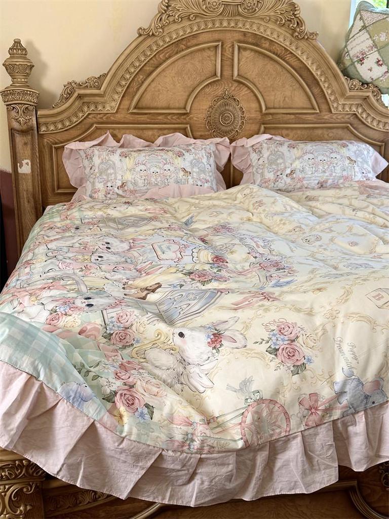Cute Cartoon Lolita Pure Cotton Bedsheet and Duvet Cover Set – All-Cotton, Four-Piece Set