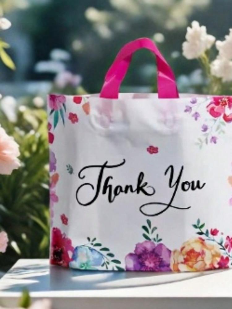 

10 шт. подарочный пакет с цветочным узором «спасибо», пакет для одежды, пакет для подарков на вечеринку, прочный пластиковый крафт-пакет, утолщенный пакет для покупок, дом с L