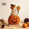 Gift for Halloween Enthusiasts Pumpkin Ghost Wooden Figurine, Vintage Tabletop Decor, Jack O Lantern Window Sill Ornaments Statue with Stable