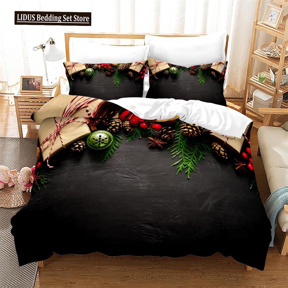 Christmas Duvet Cover Set King Size Snowflake Bells Pattern Festival Bedding Set Polyester Comforter Cover For Kids Boys Girls