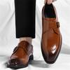 Fashion New Men's Designer Pointed Brown Leather Shoes Gentleman Monk Strap Loafers Business Wedding Dress Homecoming Footwear