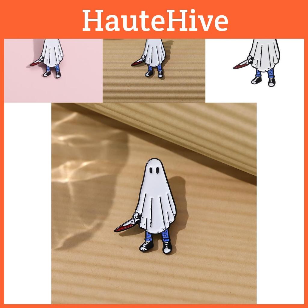Trendy White Ghost Cartoon Brooch Perfect For Halloween Costumes And Outfits