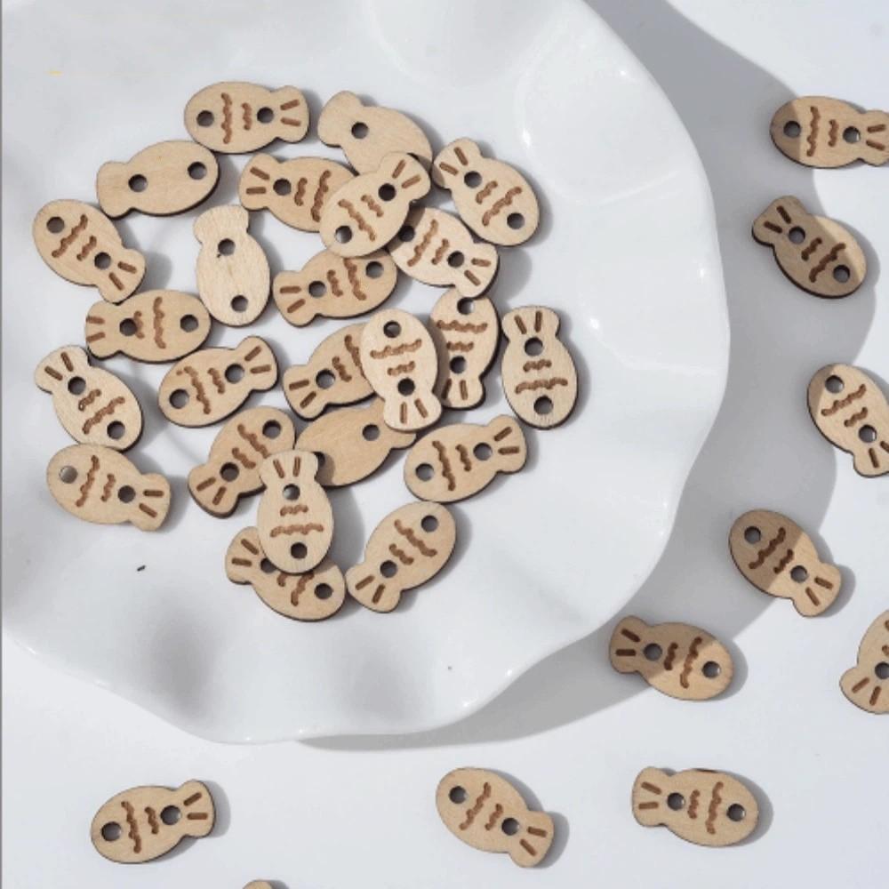 20 Pcs Bear Cat Shape Buttons Wooden Sewing Buttons Creative Projects Fish Buttons Clothing Sewing