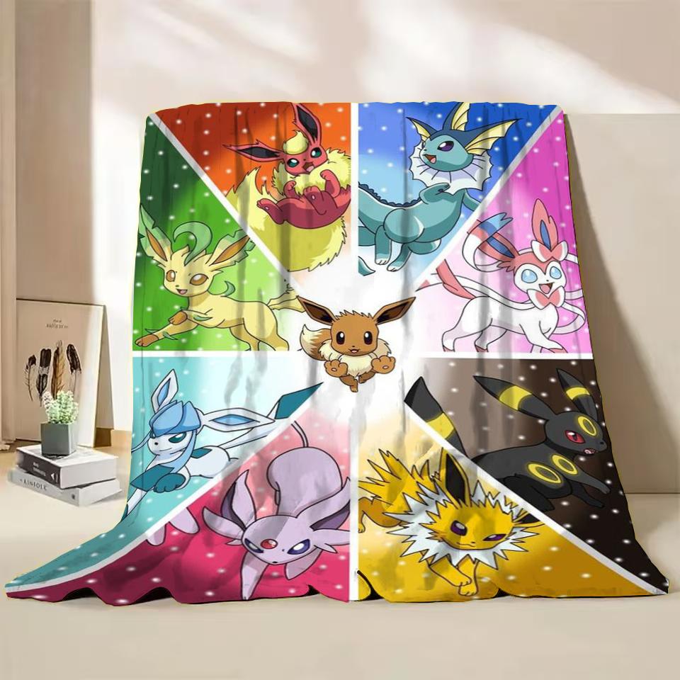 Pokémon Evoli Flanell-Kuscheldecke für Bett Sofa Zuhause Schlafzimmer Büro Reisen Kinder-Überwurfdecke Kinder Winter Warm Weich Geschenke
