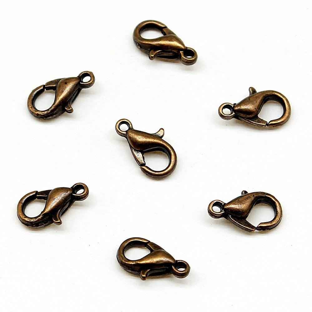 

50 шт., застежка-лобстер, ювелирные компоненты, аксессуары, античный медный сплав, 10 мм