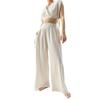High-Waist Double-Layer Gauze Wide-Leg Cotton Trousers with Loose Hem - Women's Casual Wear
