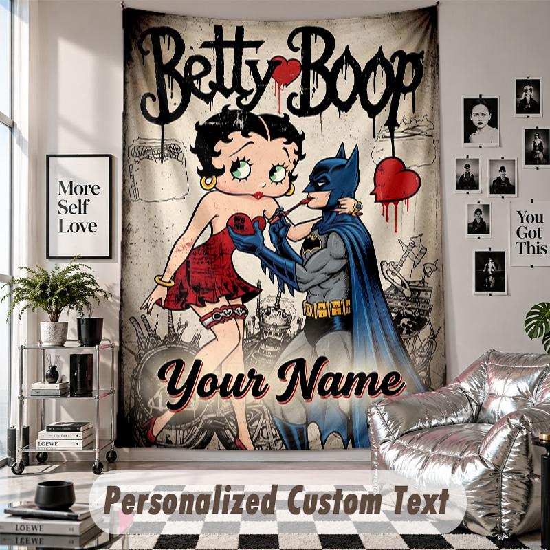 Custom Tapestry Wall Hanging, Betty Boop Personalized Name Text Home Wall Decor