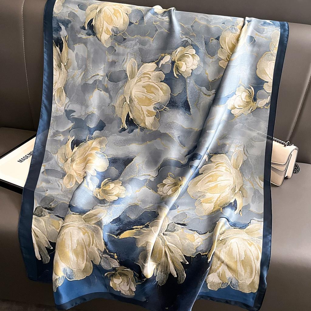 Lijin Wrought Long Scarf Oil Painting Flower Print Long Silk Scarf Spring and Autumn Premium Feeling Scarf