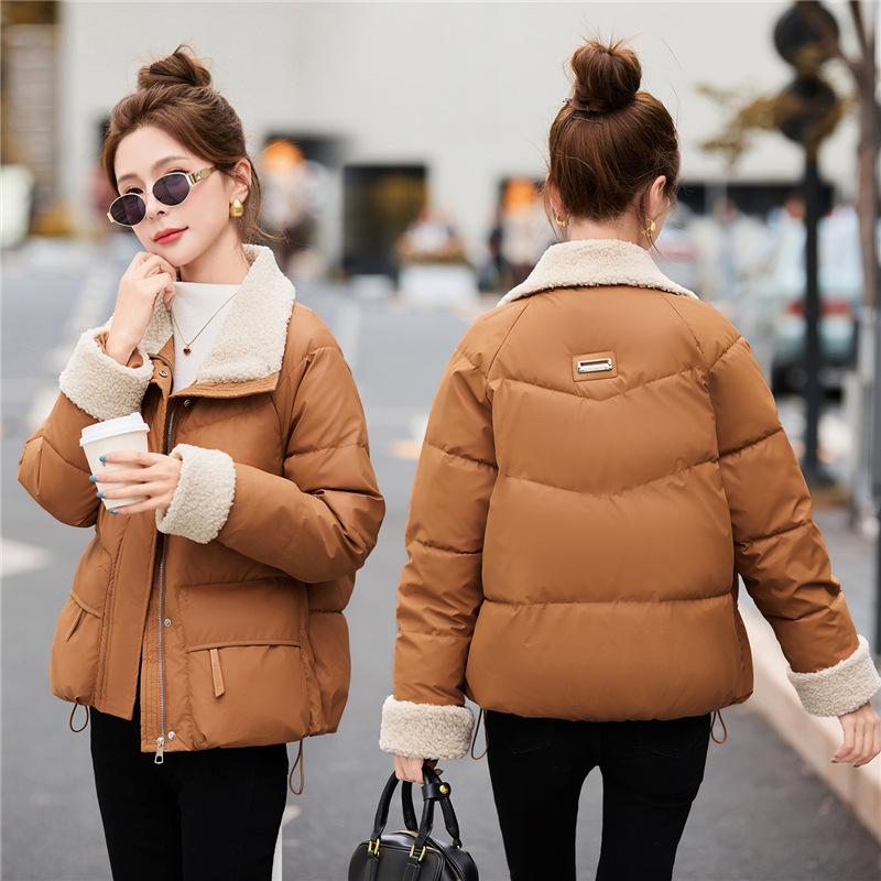 Short lamb wool lapel cotton clothes for women's winter new loose foreign style thickened warm cotton coat