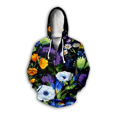 Çiçekli Desenli 3D Baskılı Fermuarlı Kapüşonlular Erkek Sonbahar Kapüşonlu Sweatshirtler Oversize Sokak Giyim Eşofman Takımı Mont Erkek Giyim