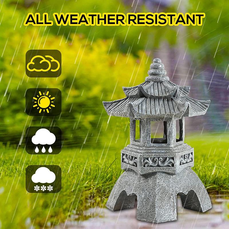Zen Solar Stone Pagoda Lantern - Outdoor Resin Ornament for Garden and Courtyard Decor