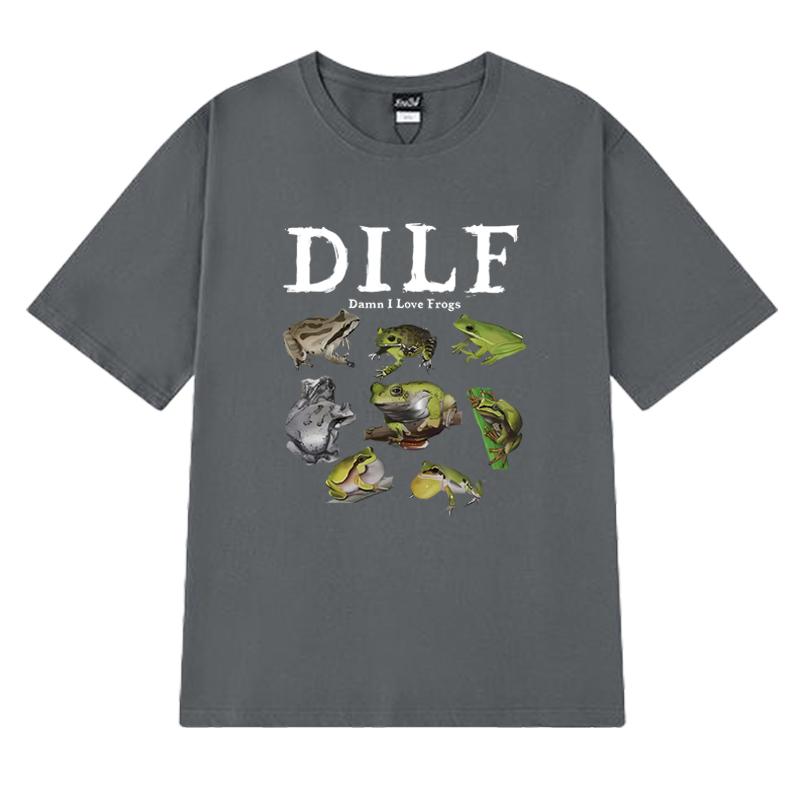 Summer Funny Dilf Damn I Love Frogs Print T Shirt Unisex Harajuku Fashion Y2k Short Sleeve T-shirts Men Women 100% Cotton Tops