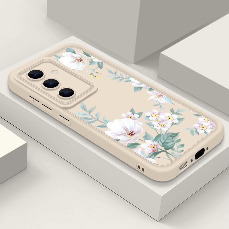 

Белый цветочный узор матовый мягкий чехол TPU для телефона Samsung S25 Plus S24 FE S23 Ultra S22 A56 A36 A16 A15 A55 A06 A05 A35 A34 противоударный бампер Samsung A34 5G бежевый/белый
