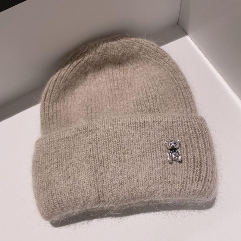 Warm Cute Bear Knit Beanie Soft Rabbit Hair Winter Hat Women Outdoor