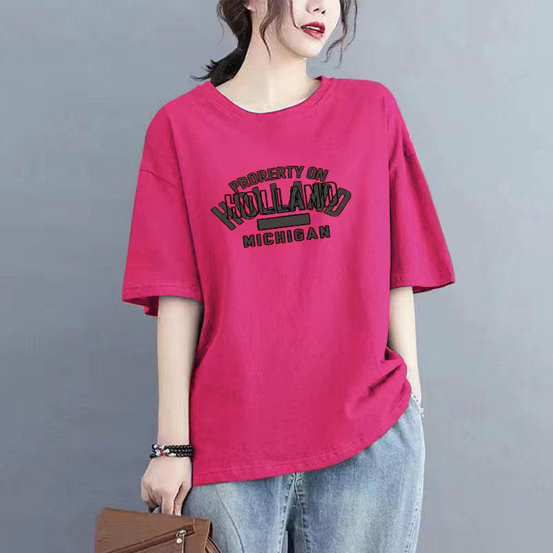 

Женская модная футболка свободного кроя из 100% хлопка с коротким рукавом и круглым вырезом, универсальная и стильная, в наличии большой размер M (100-120 jin)