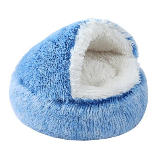 Round Hooded Plush Pet Bed Semi-Enclosed Indoor Small Cat Dog Cave Bed Winter Warm Kitten Puppy Sleeping Nest Pet Supplies