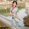 1011 Autumn New Chinese Style Double Hemming Satin Acetate Medium and Long Retro Cheongsam Women's Dress Looks Thin