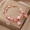 Roségold-Plattiertes Charm-Armband Y2K Rosa Kristalle Kirschblüten-Schneeflocken-Anhänger Verstellbare Kette Schmuck Für Frauen Geschenke