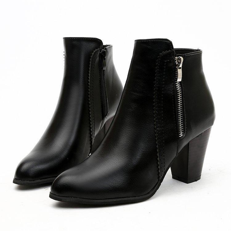 Wish20252018 Autumn and winter European and American retro polish thick heel foreign trade side zipper short boots women's factory