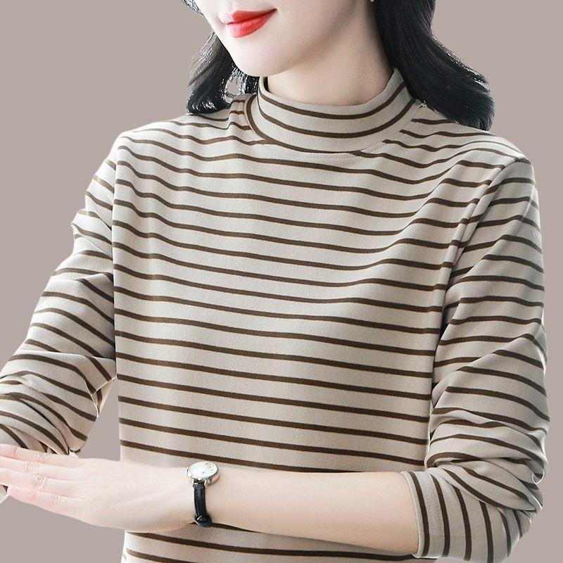 German Velvet Half-Turtle Collar Bottoming Shirt for Women Autumn Winter Western Style Warm Inner Outerwear Long Sleeve T-Shirt