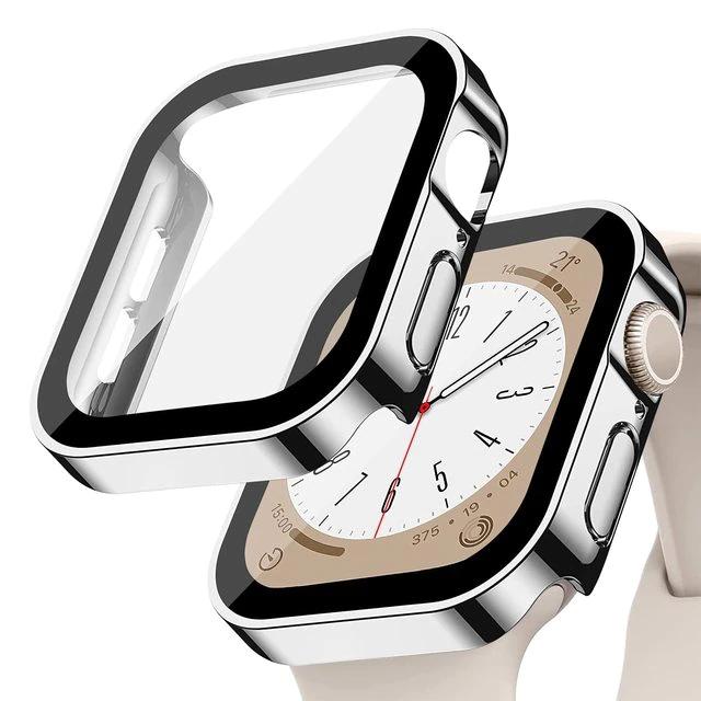 Glass+Case For Apple Watch 7 8 45mm 41mm 49mm 44mm 40mm Straight Edge Screen Protector Cover Case iWatch 4 5 SE 6 7 8 Ultra 49mm