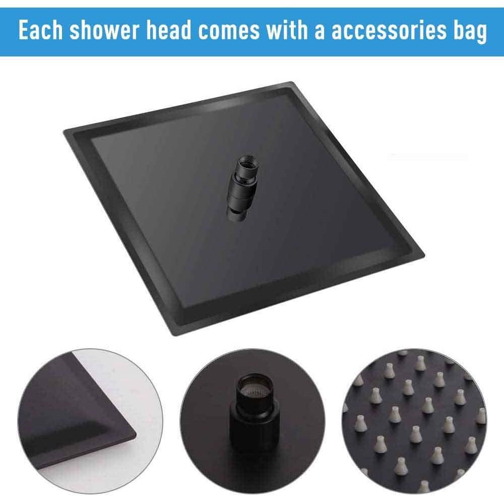 8"/10"/12" Large Rainfall Black Shower Head 304 Stainless Steel Square Rain ShowerHead Full Body Coverage Shower Set