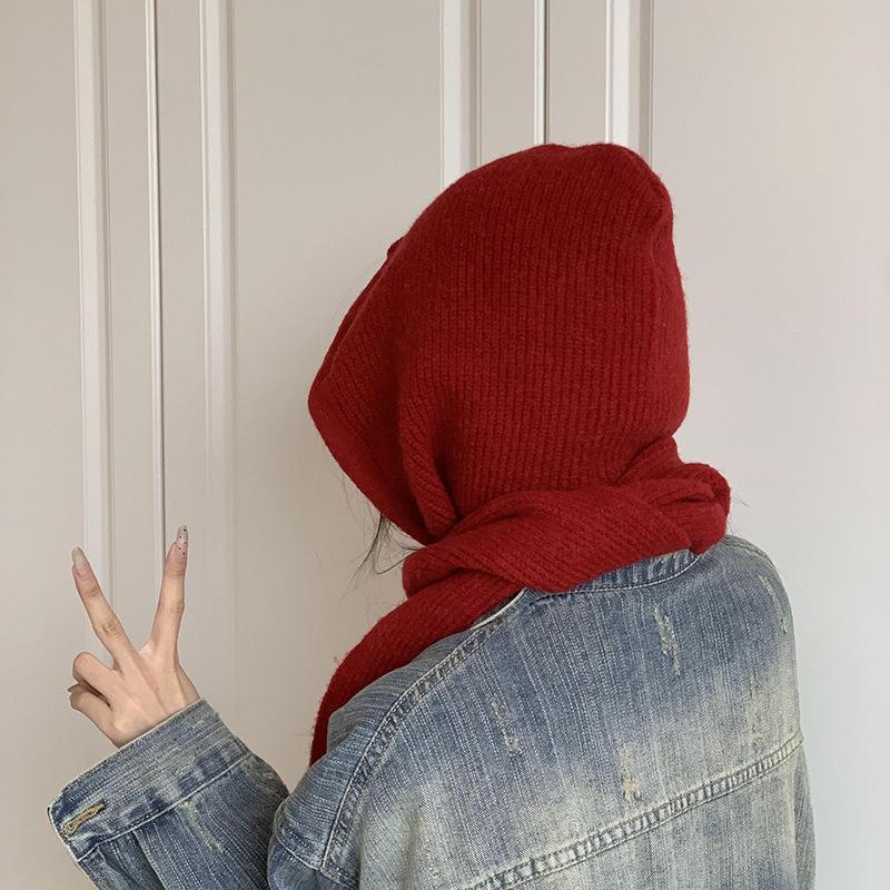 Hat Autumn and Winter Fashion Versatile Hat Scarf Integrated Warm Knitted Wool Hat Scarf