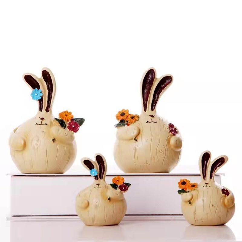 2Pcs Figurines Garlic Rabbit Wooden Crafts Ornaments Living Room Home Accessories Decor Creative Wedding Gifts Ornaments