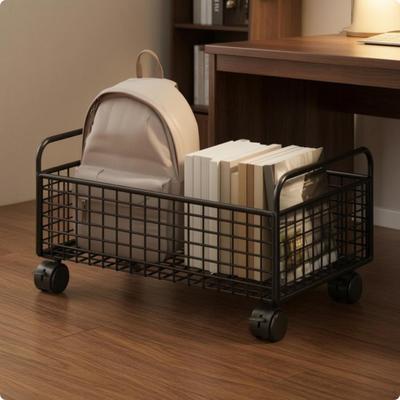 Wire Storage Basket with Wheels Space-Saving Under Desk Cart Sturdy
