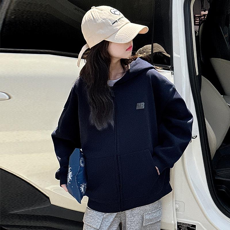 Girls' Hooded Fleece Jacket: 2025 Spring/Autumn Fashion, Korean Style Print for Big Kids