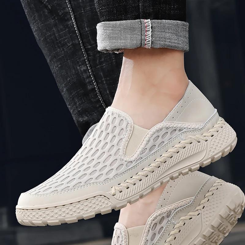 Retro Knitted Mesh Casual Shoes Lightweight Casual Shoes Breathable Slow Walking Shoes  Mens Black LoafersMale Sneakers