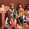 Permanent Religious Birth Manger Display With Oaken Stable And Rosin Figures