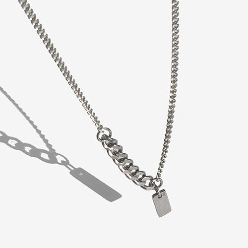 Rush Off Surgical Steel Two Flow Chain Necklace - Square Pendant