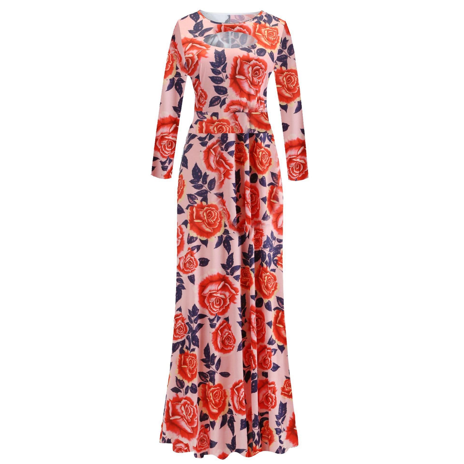 

Лоскутное длинное платье с цветочным принтом, женские богемные осенние макси-платья с длинными рукавами и длинными рукавами 5XL