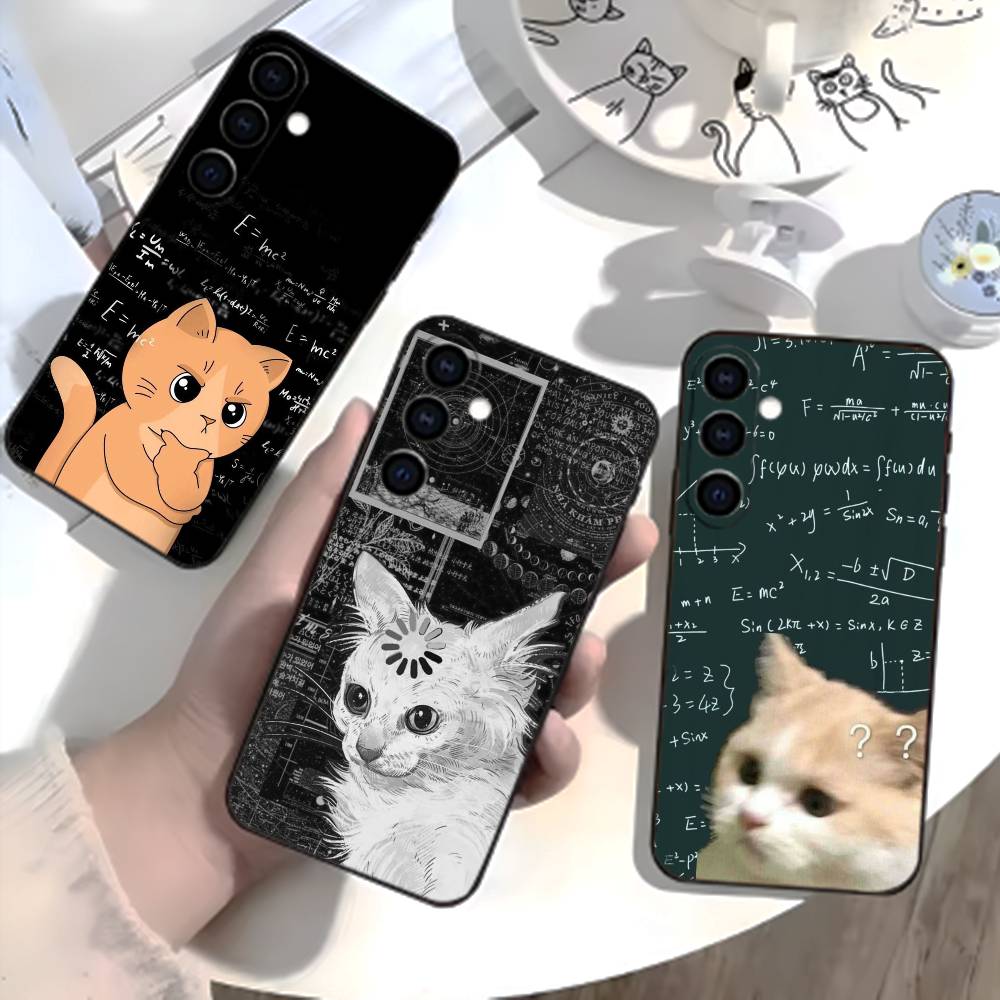 Thinking Cat Animal Phone Case For Samsung Galaxy A73,A21s,A22,A31,A52,A53,A71,A41Soft Black Shell