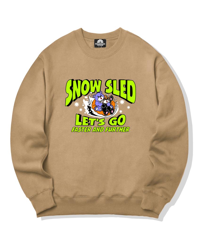 TRIPSHION Snow Sled Bear Graphic Crewneck - Beige