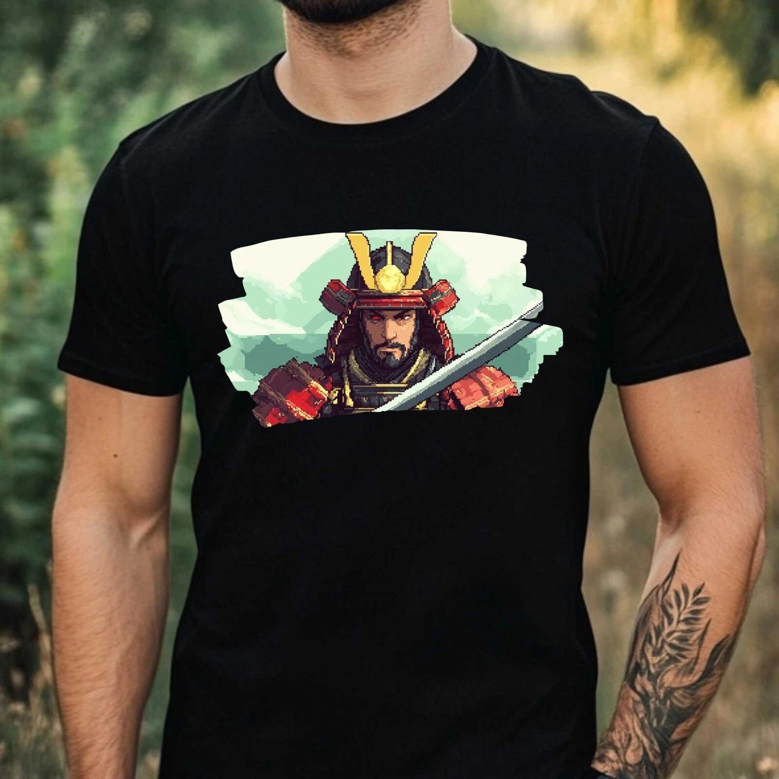 T-Shirt Herren Samurai Pixel Art Motiv Baumwolle Größe XS bis 5XL XL
