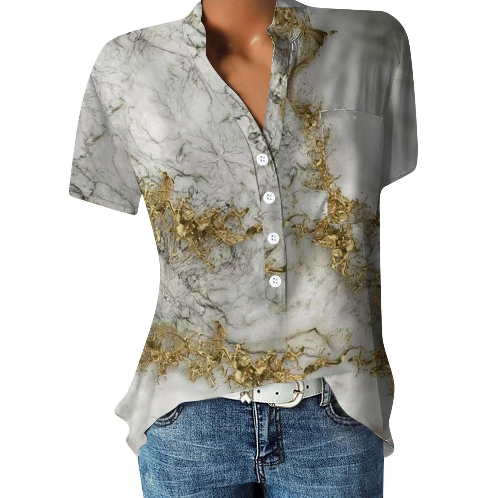 

Women s Printed Short-sleeved Button-down Casual Shirt XXXL білий