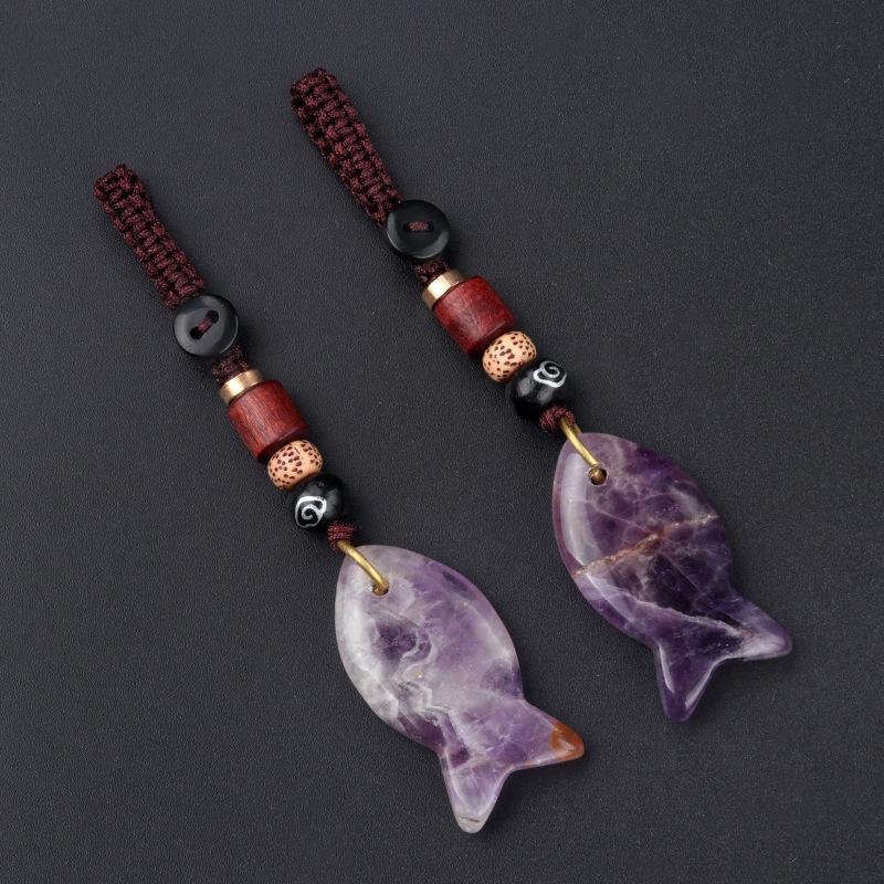1PC Handmade Fish Keychain Boho Style Keychain Natural Crystal Agate Jewelry Crystal Keychain 38x20mm