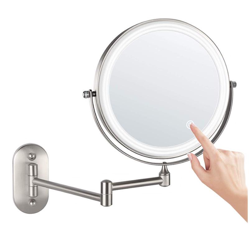 8-Inch Double-Sided LED Makeup Mirror: Wall-Mounted, Folding, Retractable, Lighted, Magnifying, Rechargeable Bathroom Vanity Mirror.