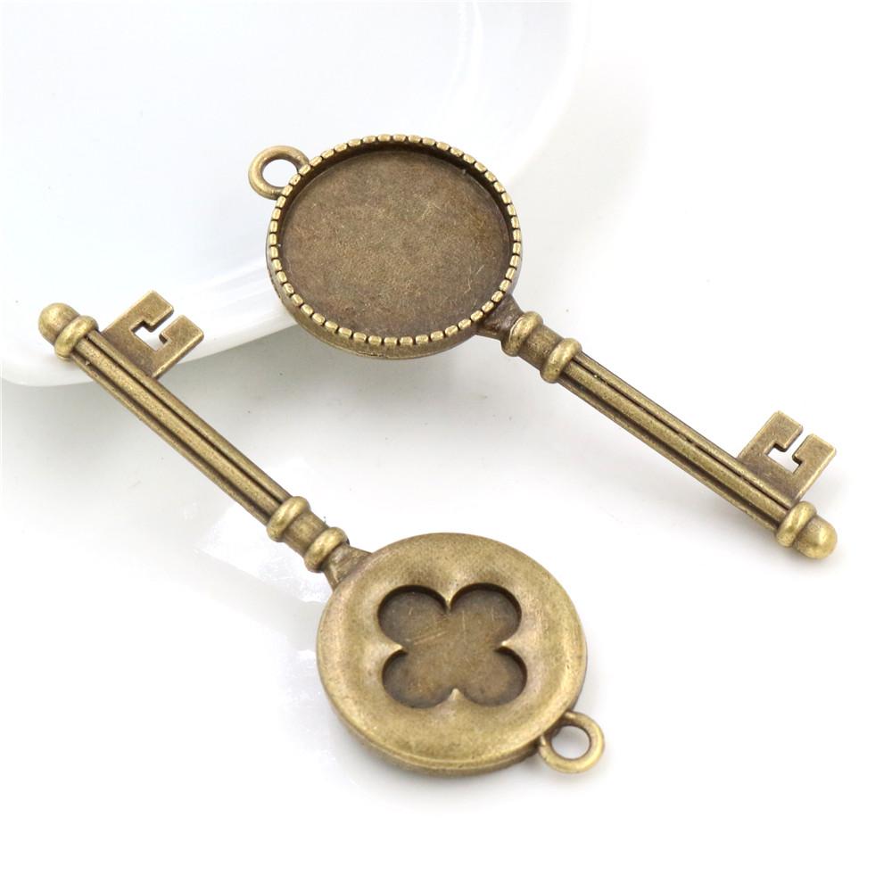 

5pcs 20mm Inner Size Antique Silver Plated Bronze Black Key Style Cabochon Base Setting Charms Pendant