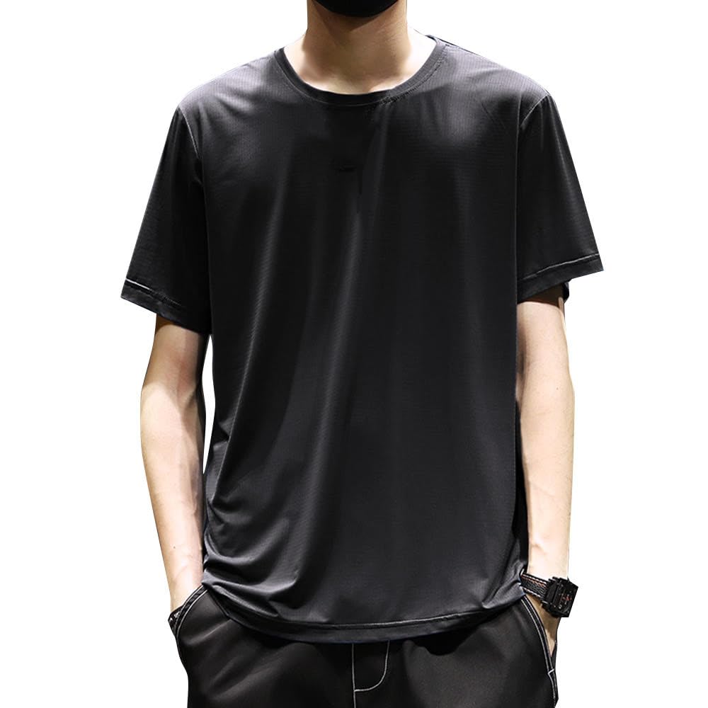 

Внутренние короткие влагоотводящие быстросохнущие минус черные [BLOOM Co., Ltd.] футболка, мужская футболка, рукав, отвод влаги, сушка, однотонная, прохладная, 7°C, 3L, чёрный