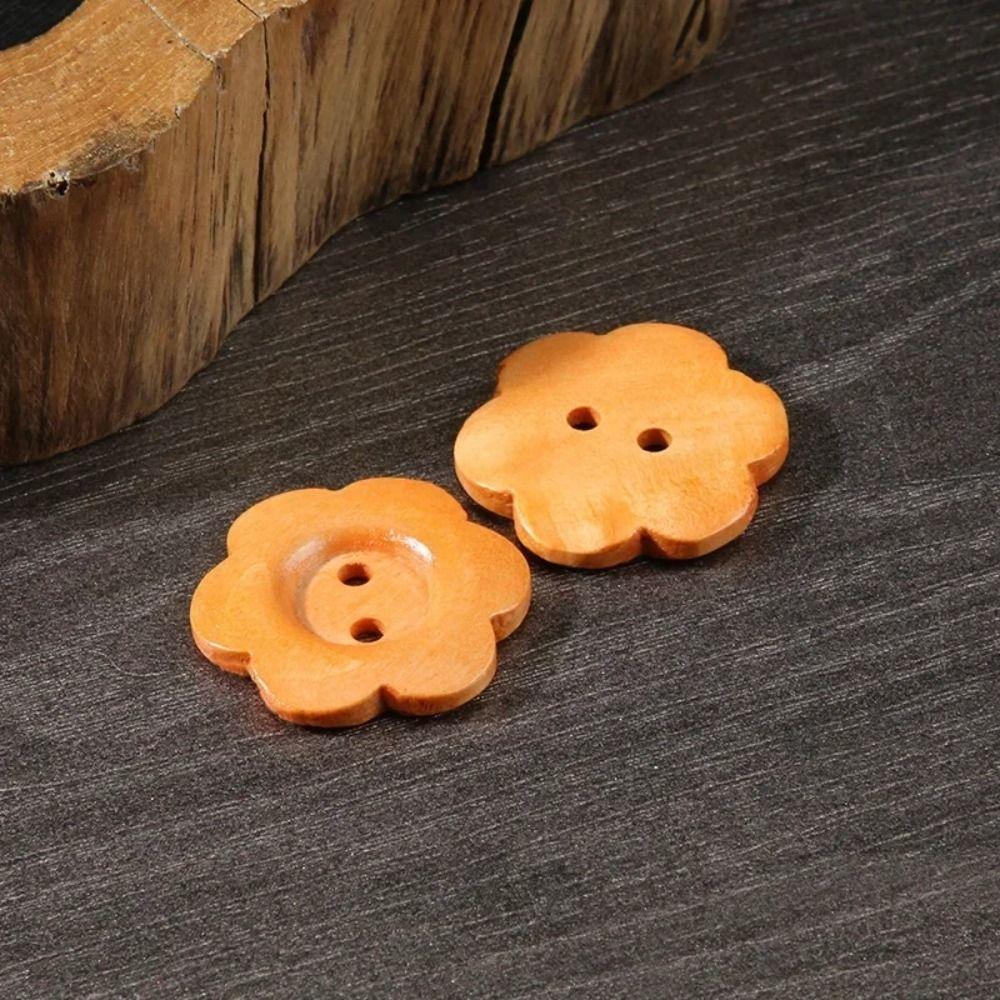 50PCS Round Clothing Button Flower Shaped Sewing Button Overcoat Wood Buttons  Clothing Sewing