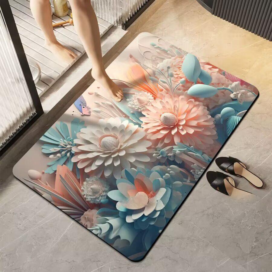 Simple Printing Bathroom Thickening Mat Bath Non-slip Carpets In Wash Basin Bathtub Side Floor Rug Shower Room Doormat Memory Foam 3D Pad