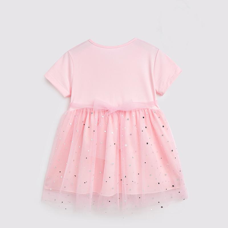 Elsa Princess Dress for Girls: 2026 Pink Frozen Star Mesh Short Sleeve Summer Dress